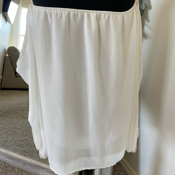 Rachel Kate- White sheer strapless blouse with long sleeves attached. large. - Picture 3 of 5